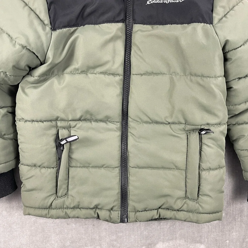Eddie Bauer Kids 4T Green Puffer Jacket Sherpa Lined Hooded E5320W950